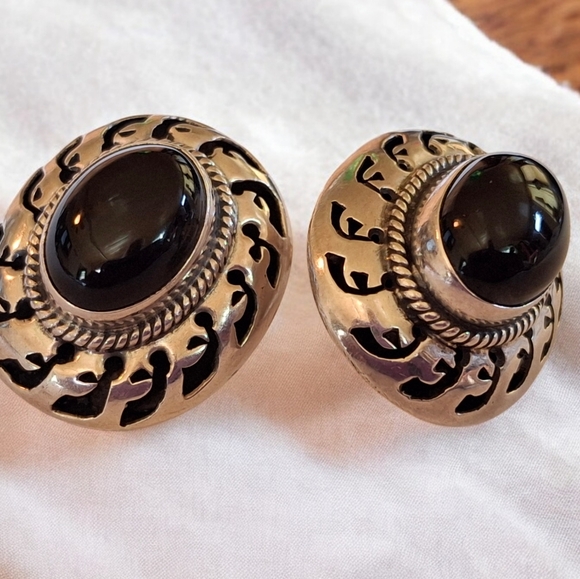 Vintage Sterling Silver 925 Onyx Taxco Stud Earrings 8 grams - Picture 8 of 16